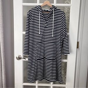 LAND’S END Hooded Terrycloth Striped Swim Cover-Up Sz L NWT